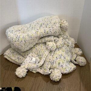 Anthropologie Multicolor Pom-Pom Throw Blanket